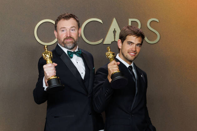 March 15, 2026, Hollywood, California, USA: Jack Piatt and Sam A. Davis, winner of the Live Action Short Film award for Ã¢â‚¬oeThe SingersÃ¢â‚¬Â, pose in the press room of the 98th Annual Academy Awards on Sunday March 15, 2026 at the Dolby Theater in Hollywood, California. PRENSA INTERNACIONAL Hollywood USA  - ZUMAp124 20260315_zaa_p124_330 Copyright: xPrensaxInternacionalx