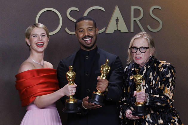 March 15, 2026, Hollywood, California, USA: (L-R) Jessie Buckley, Michael B. Jordan and Amy Madigan in the press room of the 98th Annual Academy Awards on Sunday March 15, 2026 at the Dolby Theater in Hollywood, California. BURT HARRIS BNS PI Hollywood USA - ZUMAp124 20260315_zaa_p124_347 Copyright: xBurtxHarrisx