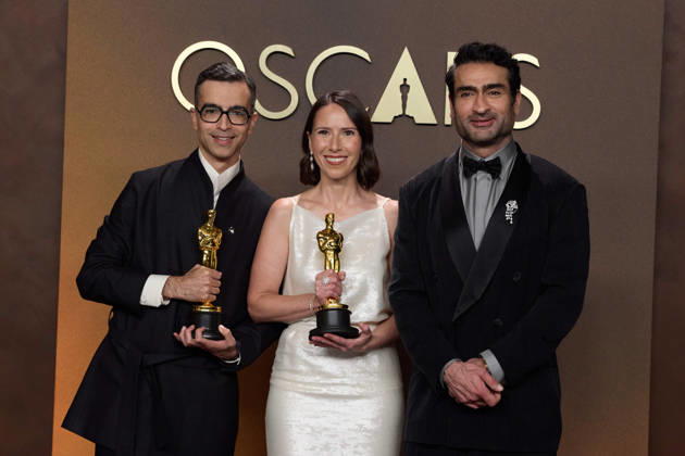 Alexandre Singh, Natalie Musteata and Kumail Nanjiani pose backstage during the live 98th OscarsÂ® at the Dolby Theatre at Ovation Hollywood in Los Angeles, CA, on Sunday, March 15, 2026. Los Angeles CA USA  350081377PLX