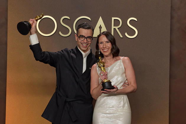 Alexandre Singh and Natalie Musteata pose backstage with the OscarÂ® for Live Action Short Film during the 98th OscarsÂ® at DolbyÂ® Theatre at Ovation Hollywood on Sunday, March 15, 2026. Los Angeles CA USA  350081386PLX