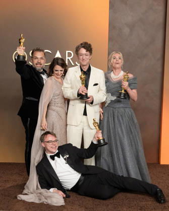 March 15, 2026, Hollywood, California, USA: (L-R) RADOVAN SIBRT, ALZBETA KARoÂSKOVA, DAVID BORENSTEIN, PAVEL TALANKIN, and HELLE FABER, winners of the Best Documentary Feature Film Award for â€oeMr. Nobody Against Putinâ€Â, pose in the Press Room during the 98th Academy Awards, presented by the Academy of Motion Picture Arts and Sciences (AMPAS), at the Dolby Theatre in Hollywood. Hollywood USA - ZUMAb173 20260315_aap_b173_193 Copyright: xBillyxBennightx