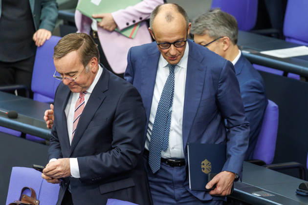 Bundestag Boris Pistorius SPD , Federal Minister of Defense and Federal Chancellor Friedrich Merz CDU , in the German Bundestag on 18 03 26 in Berlin Berlin Berlin Germany Bundestag
