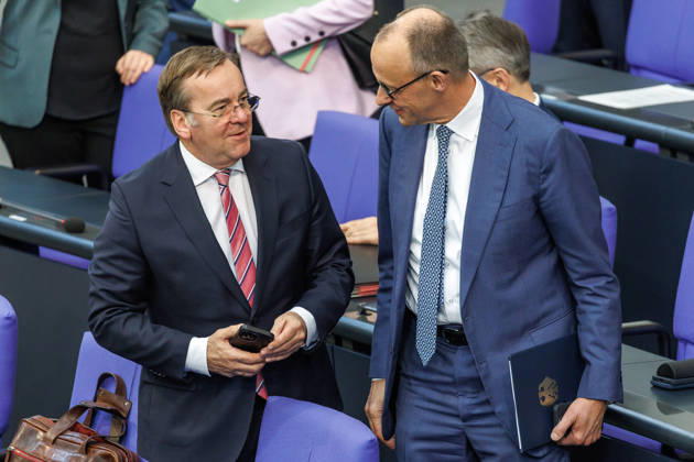 Bundestag Boris Pistorius SPD , Federal Minister of Defense and Federal Chancellor Friedrich Merz CDU , in the German Bundestag on 18 03 26 in Berlin Berlin Berlin Germany Bundestag