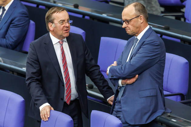 Bundestag Boris Pistorius SPD , Federal Minister of Defense and Federal Chancellor Friedrich Merz CDU , in the German Bundestag on 18 03 26 in Berlin Berlin Berlin Germany Bundestag