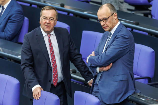 Bundestag Boris Pistorius SPD , Federal Minister of Defense and Federal Chancellor Friedrich Merz CDU , in the German Bundestag on 18 03 26 in Berlin Berlin Berlin Germany Bundestag