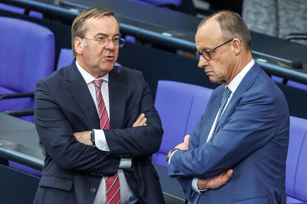 Bundestag Boris Pistorius SPD , Federal Minister of Defense and Federal Chancellor Friedrich Merz CDU , in the German Bundestag on 18 03 26 in Berlin Berlin Berlin Germany Bundestag