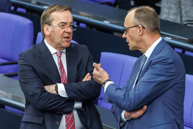 Bundestag Boris Pistorius SPD , Federal Minister of Defense and Federal Chancellor Friedrich Merz CDU , in the German Bundestag on 18 03 26 in Berlin Berlin Berlin Germany Bundestag
