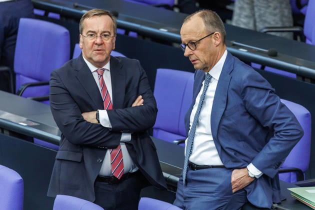 Bundestag Boris Pistorius SPD , Federal Minister of Defense and Federal Chancellor Friedrich Merz CDU , in the German Bundestag on 18 03 26 in Berlin Berlin Berlin Germany Bundestag