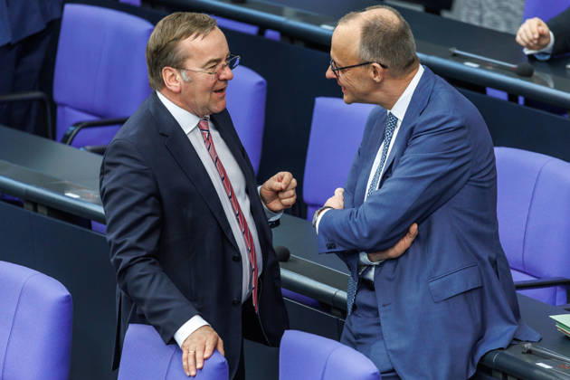 Bundestag Boris Pistorius SPD , Federal Minister of Defense and Federal Chancellor Friedrich Merz CDU , in the German Bundestag on 18 03 26 in Berlin Berlin Berlin Germany Bundestag