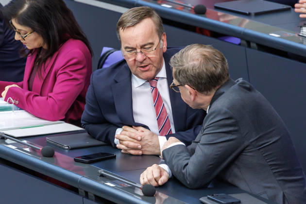 Bundestag Boris Pistorius SPD , Federal Minister of Defense, and Johann Wadephul CDU , Federal Minister of Foreign Affairs in the German Bundestag on 18 03 26 in Berlin Berlin Berlin Germany Bundestag