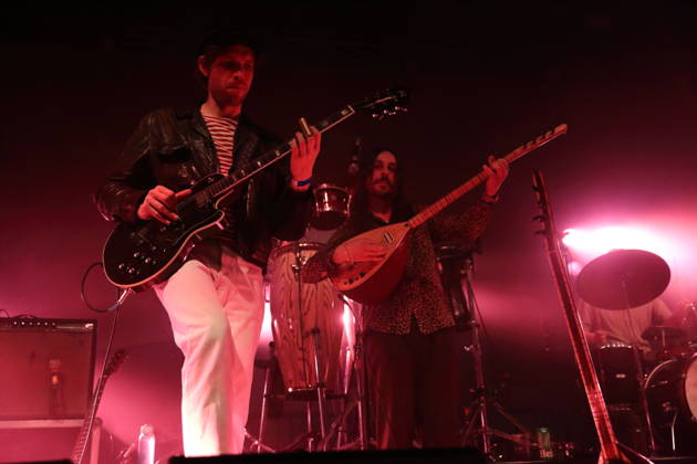 Thijs Elzinga and Erdinc Ecevit Yildiz, from left, from the band Altin Gün at a concert at Huxleys Neue Welt in Berlin, March 19, 2026 Altin Gün concert Berlin
