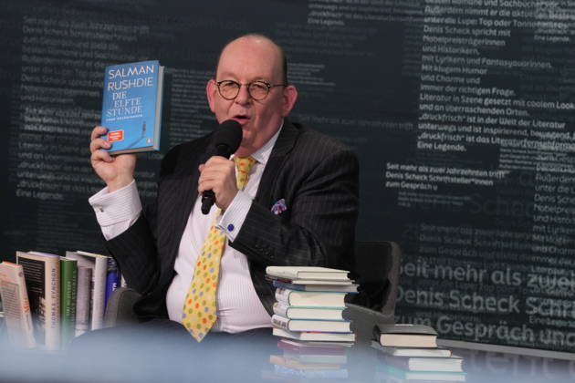 Buchmesse Leipzig GER, Leipzig,20260319, Buchmesse Leipzig, Messehalle , Denis Scheck, Best of druckfrisch, , Presentation of new publications, is a translator and journalist in radio and television, Salam Rushdie, Die elfte Stunde