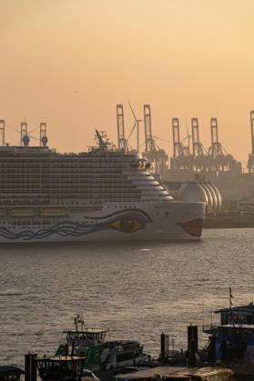 Germany, Hamburg cruise ship AIDAnova on the Elbe in front of containe Copyright: xStefanxTrochax