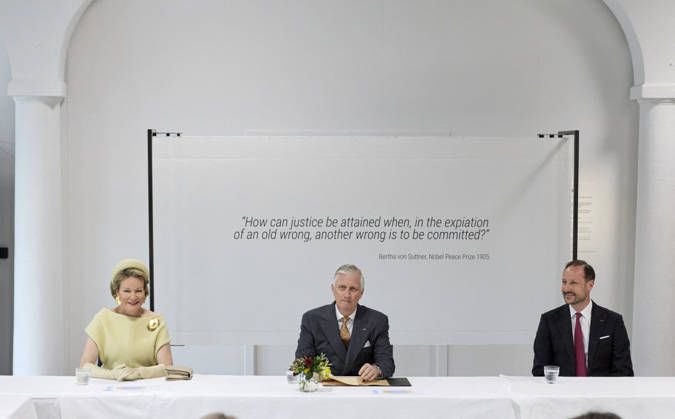 Belgian Royal Couple Visits Norway - Day 2 Queen Mathilde and King Philippe of Belgium visited the Nobel peace center in Oslo in Olso, Norway on March 25, 2026, during the second day of the official visit in Norway. Photo by Olivier Polet ABACAPRESS.COM Oslo Norway  Copyright: xPoletxOlivier ABACAx