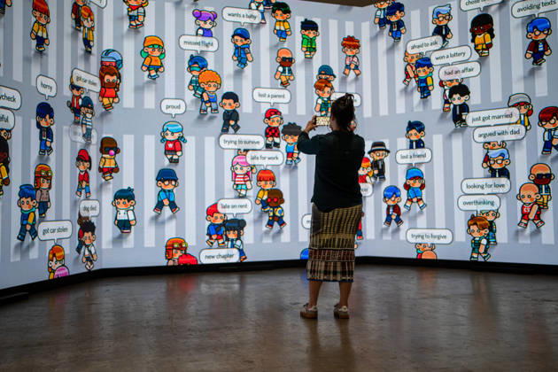 HONGKONG-ART ART-BASEL People looking at ATOM by DeeKay at Art Basel 2026 in Hong Kong, March 26, 2026. NEXPHER Vernon Yuen HONG KONG