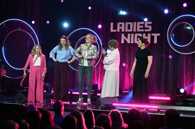Miss Allie, l r, Victoria Abelmann Brockmann, Lisa Feller, Lioba Albus and Eva Eiselt on stage at the ARD show Ladies Night the only comedy and cabaret show with an all-female cast on German-speaking television Broadcast date 18 04 2026 Das Erste