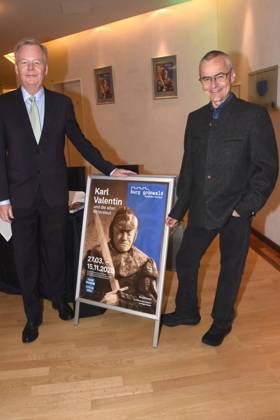 Jan Neusiedl 1 Mayor Gruenwald Prof Dr Rupert Gebhard Director Gruenwald Castle Munich Gruenwald 26 03 2026 Buergerhaus Roemerschanz Exhibition Opening for the special exhibition Karl Valentin und die Alten Rittersleut in Gruenwald Castle, Branch Museum of the Archaeological State Collection, Photo Munich