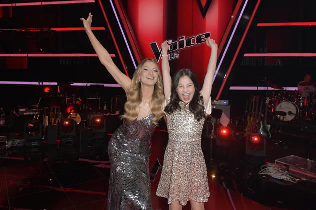 Leony and Angelina from Team Leony at the photocall with the finalists and coaches of the 14th season of the TV show The Voice Kids in Studio H Berlin Adlershof Berlin, 03 04 2026 Foto:xM.xBehrensx xFuturexImagex kids_6472