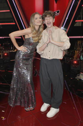 Leony and Max from Team Leony at the photocall with the finalists and coaches of the 14th season of the TV show The Voice Kids in Studio H Berlin Adlershof Berlin, 03 04 2026 Foto:xM.xBehrensx xFuturexImagex kids_6479