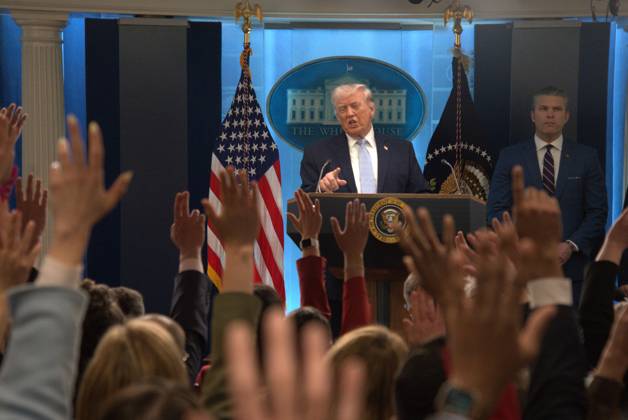 (260406) -- WASHINGTON, April 6, 2026 -- U.S. President Donald Trump speaks during a press conference at the White House in Washington, D.C., the United States, April 6, 2026. Trump said Monday that Iran could be taken out in one night and that night might be Tuesday evening, the deadline Trump set for Iran to make a deal and reopen the Strait of Hormuz. (Photo by Li Yuanqing Xinhua) U.S.-WASHINGTON, D.C.-WHITE HOUSE-TRUMP-PRESS CONFERENCE-IRAN LixRui