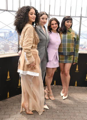 NEW YORK, NY- APRIL 7: Chase Infiniti. Lucy Halliday, Mattea Conforti and Rowan Blanchard pictured as the cast of Hulu™s The Testaments to Visit the Empire State Building Ahead of April 8 Premiere on April 7, 2026 in New York City. Copyright: xmpi099 MediaPunchx
