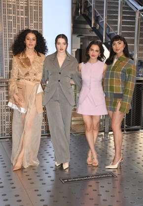 NEW YORK, NY- APRIL 7: Chase Infiniti. Lucy Halliday, Mattea Conforti and Rowan Blanchard pictured as the cast of Hulu™s The Testaments to Visit the Empire State Building Ahead of April 8 Premiere on April 7, 2026 in New York City. Copyright: xmpi099 MediaPunchx