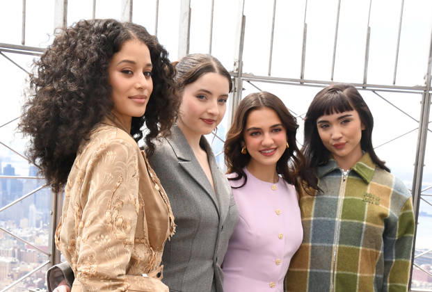 NEW YORK, NY- APRIL 7: Chase Infiniti. Lucy Halliday, Mattea Conforti and Rowan Blanchard pictured as the cast of Hulu™s The Testaments? to Visit the Empire State Building Ahead of April 8 Premiere on April 7, 2026 in New York City. Copyright: xmpi099 MediaPunchx