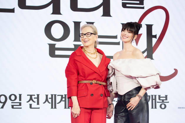 Meryl Streep and Anne Hathaway, Apr 8, 2026 : Actresses Meryl Streep (L) and Anne Hathaway at a press conference for the comedy drama film The Devil Wears Prada 2 in Seoul, South Korea.  aflo_326274353