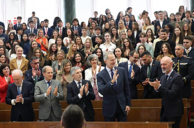 The King defends international law against the use of force before university students King Felipe VI 1 row, 2d , accompanied by the rector of the Complutense University of Madrid, Joaquín Goyache 1 row, d , and the Minister of the Interior, Fernando Grande Marlaska 1 row, 3d , presides over the commemoration of the 60th anniversary of the International Covenant on Civil and Political Rights and the International Covenant on Economic, Social and Cultural Rights, at the Faculty of Law of the Complutense University, on April 9, 2026, in Madrid, Spain, The two covenants were adopted by the United Nations General Assembly on December 16, 1966 and entered into force on January 3, 1976 Together with the Universal Declaration of Human Rights, the  Copyright: xMartaxFernandezx 7425667