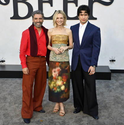 Cast members Oscar Isaac, Carey Mulligan and Charles Melton (L-R) attend Netflix s dark comedy TV series Beef at the Egyptian Theatre in the Hollywood section of Los Angeles on Wednesday, April 8, 2026. Storyline: Road rage ensues after a parking-lot incident, resulting in a bitter feud between the two antagonists. The vendetta between them and the lengths they ll go to in order to wreak revenge on each other spirals out of control, jeopardizing everything and everyone in their lives. Quality Repeat LAP2026040908 JIMxRUYMEN