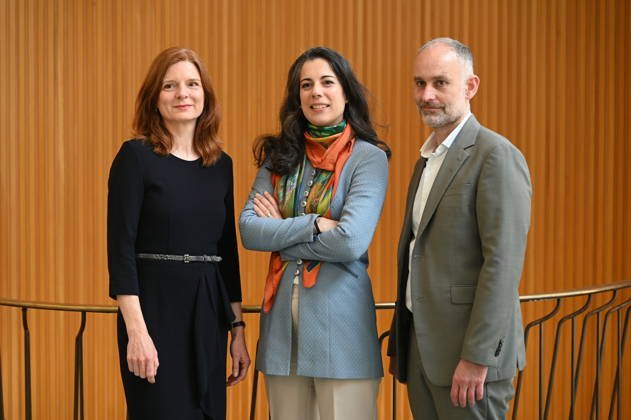 WDR Director Katrin Vernau, l r, and conductor Marie Jacquot becomes Chief Conductor of the WDR Symphony Orchestra and Manager of the WDR Symphony Orchestra Sebastian König