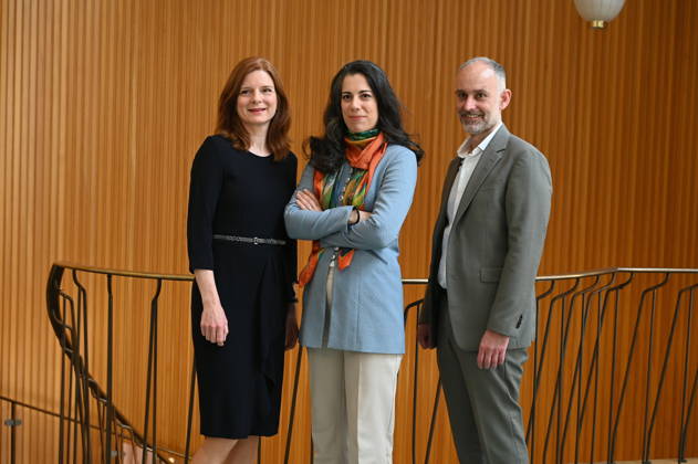 WDR Director Katrin Vernau, l r, and conductor Marie Jacquot becomes Chief Conductor of the WDR Symphony Orchestra and Manager of the WDR Symphony Orchestra Sebastian König