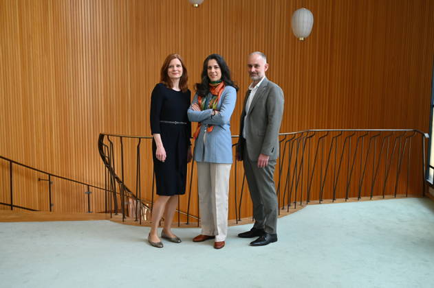 WDR Director Katrin Vernau, l r, and conductor Marie Jacquot becomes Chief Conductor of the WDR Symphony Orchestra and Manager of the WDR Symphony Orchestra Sebastian König