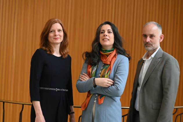 WDR Director Katrin Vernau, l r, and conductor Marie Jacquot becomes Chief Conductor of the WDR Symphony Orchestra and Manager of the WDR Symphony Orchestra Sebastian König