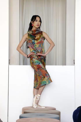 Miho Shiratori at the Anja Gockel Fashion Show Fresh for the senses in the Paris 44 showroom by Anja Gockel Berlin, 10 04 2026 Foto:xAgenturxWehnertx xduxVinagex xFuturexImagex gockel_6468