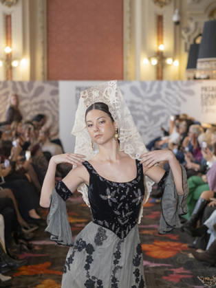 April 12, 2026, Madrid, Madrid, Spain: MADRID, SPAIN - APRIL 12: A model showcases a creation by TRADICIONES ISABELA during the Pasarela EspaoÂ±ola LimeLife at Casino Gran Via on April 12, 2026 in Madrid, Spain. Madrid Spain  - ZUMAh199 20260412_zip_h199_010 Copyright: xAaronxHerediax