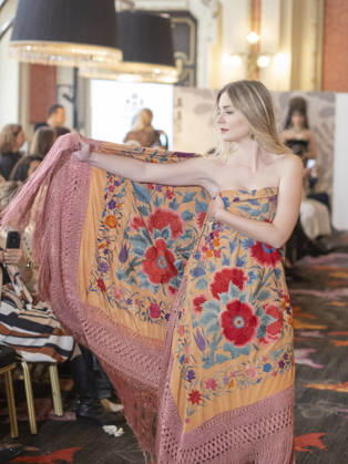 April 12, 2026, Madrid, Madrid, Spain: MADRID, SPAIN - APRIL 12: A model showcases a creation by TRADICIONES ISABELA during the Pasarela EspaoÂ±ola LimeLife at Casino Gran Via on April 12, 2026 in Madrid, Spain. Madrid Spain - ZUMAh199 20260412_zip_h199_020 Copyright: xAaronxHerediax
