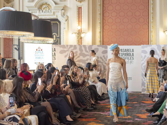 April 12, 2026, Madrid, Madrid, Spain: MADRID, SPAIN - APRIL 12: A model showcases a creation by TRADICIONES ISABELA during the Pasarela EspaoÂ±ola LimeLife at Casino Gran Via on April 12, 2026 in Madrid, Spain. Madrid Spain  - ZUMAh199 20260412_zip_h199_015 Copyright: xAaronxHerediax