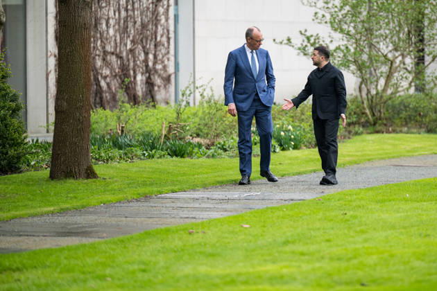 Federal Chancellor Friedrich Merz receives the Ukrainian President Volodymyr Selenskyj on the occasion of the German-Ukrainian government consultations at the Federal Chancellery in Berlin on 14 April 2026 Photo Bildgehege German-Ukrainian government consultations