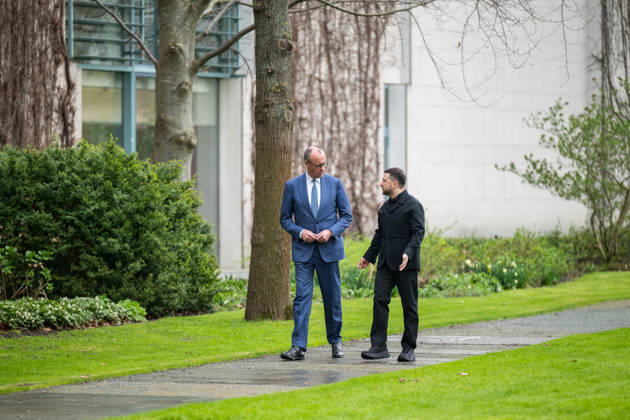 Federal Chancellor Friedrich Merz receives the Ukrainian President Volodymyr Selenskyj on the occasion of the German-Ukrainian government consultations at the Federal Chancellery in Berlin on 14 April 2026 Photo Bildgehege German-Ukrainian government consultations