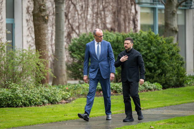 Federal Chancellor Friedrich Merz receives the Ukrainian President Volodymyr Selenskyj on the occasion of the German-Ukrainian government consultations at the Federal Chancellery in Berlin on 14 April 2026 Photo Bildgehege German-Ukrainian government consultations