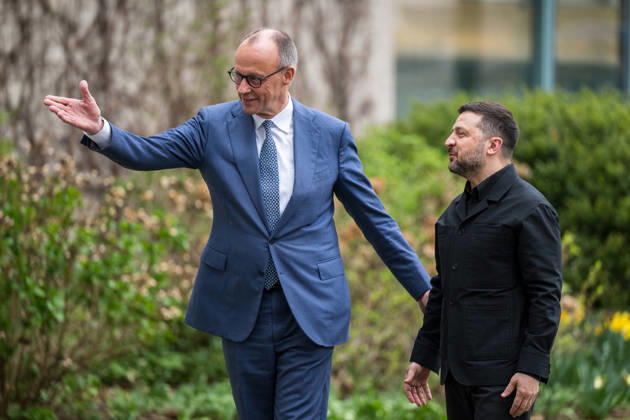 Federal Chancellor Friedrich Merz receives the Ukrainian President Volodymyr Selenskyj on the occasion of the German-Ukrainian government consultations at the Federal Chancellery in Berlin on 14 April 2026 Photo Bildgehege German-Ukrainian government consultations
