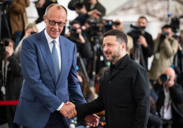 Federal Chancellor Friedrich Merz receives the Ukrainian President Volodymyr Selenskyj with military honors on the occasion of the German-Ukrainian intergovernmental consultations at the Federal Chancellery in Berlin on 14 April 2026 Photo Bildgehege German-Ukrainian intergovernmental consultations