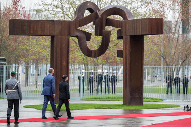 Federal Chancellor Friedrich Merz receives the Ukrainian President Volodymyr Selenskyj with military honors on the occasion of the German-Ukrainian intergovernmental consultations at the Federal Chancellery in Berlin on 14 April 2026 Photo Bildgehege German-Ukrainian intergovernmental consultations
