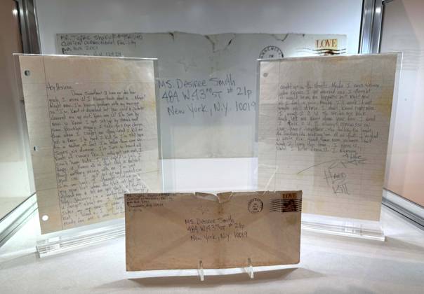 April 13, 2026, New York, New York, USA: A handwitten letter and envelope from Tupac Shakur to his girlfriend at the time Desiree Smith, penned from prison, ca. 1995, estimate $20,000 - $30,000, seen at the press preview for the SothebyÃ¢â‚¬â ¢s New York Rock and Pop Sale held at the Breuer Building. New York USA - ZUMAk03_ 20260413_zaf_k03_028 Copyright: xNancyxKaszermanx