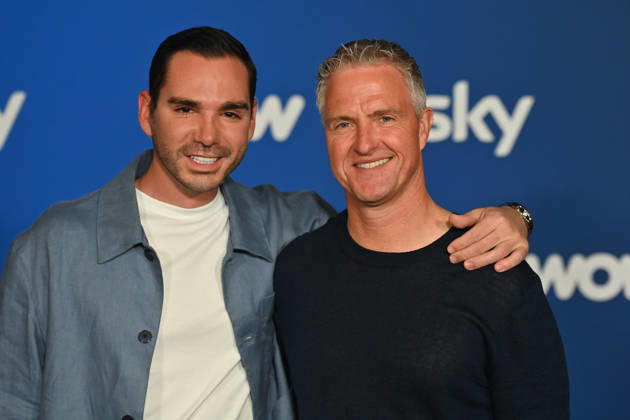 v re Ralf SCHUMACHER with partner Etienne BOUSQUET CASSAGNE Munich program presentation SKY SPOTLIGHT, Sky Originals on 15 04 2026 at the Hotel Bayerischer Hof