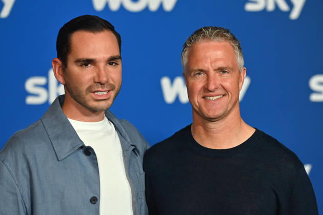 v re Ralf SCHUMACHER with partner Etienne BOUSQUET CASSAGNE Munich program presentation SKY SPOTLIGHT, Sky Originals on 15 04 2026 at the Hotel Bayerischer Hof