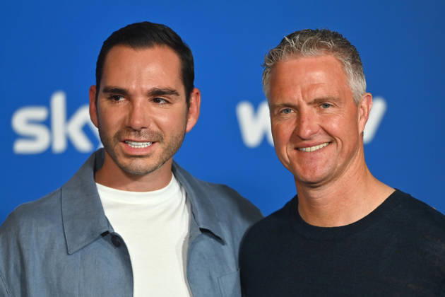 v re Ralf SCHUMACHER with partner Etienne BOUSQUET CASSAGNE Munich program presentation SKY SPOTLIGHT, Sky Originals on 15 04 2026 at the Hotel Bayerischer Hof