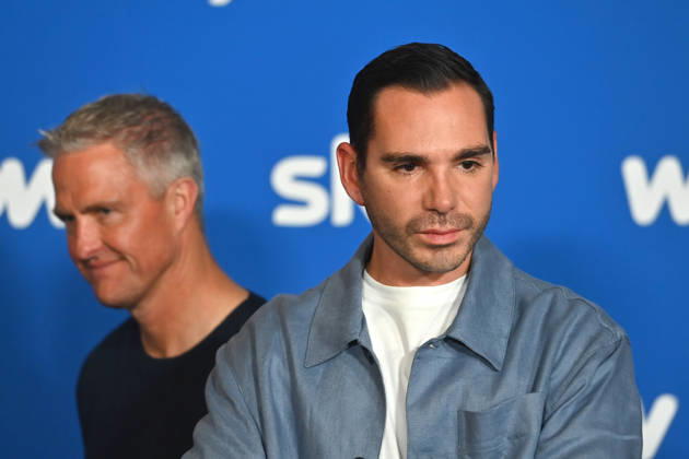 Ralf SCHUMACHER with partner Etienne BOUSQUET CASSAGNE Munich program presentation SKY SPOTLIGHT, Sky Originals on 15 04 2026 at the Hotel Bayerischer Hof