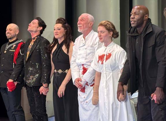 April 15, 2026, New York, New York, USA: Actors ANTHONY MICHAEL LOPEZ, MATTHEW AMENDT, FRANCESCA FARIDANY, PATRICK PAGE, OLIVIA REIS and MCKINLEY BELCHER III seen at the curtain call for the Off-Broadway show of Titus Andronicus held at the Red Bull Theater at The Pershing Square Signature Center. New York USA - ZUMAk03_ 20260415_zaf_k03_010 Copyright: xNancyxKaszermanx